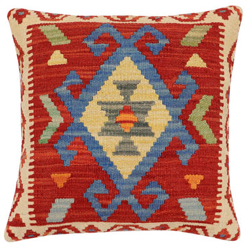 handmade Traditional Pillow Rust Blue Hand-Woven SQUARE 100% WOOL Hand woven turkish pillow2' x 2'